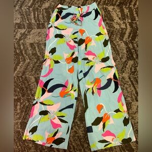 A New Day Colorful Floral Linen Pants Women's XS Wide Leg Pull-On Pocket Resort